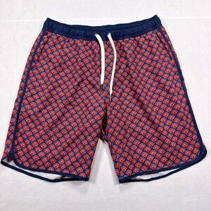 FAIR HARBOR Men's Size Medium Red Blue Geometric Print 8" Swim‎ Trunks Shorts